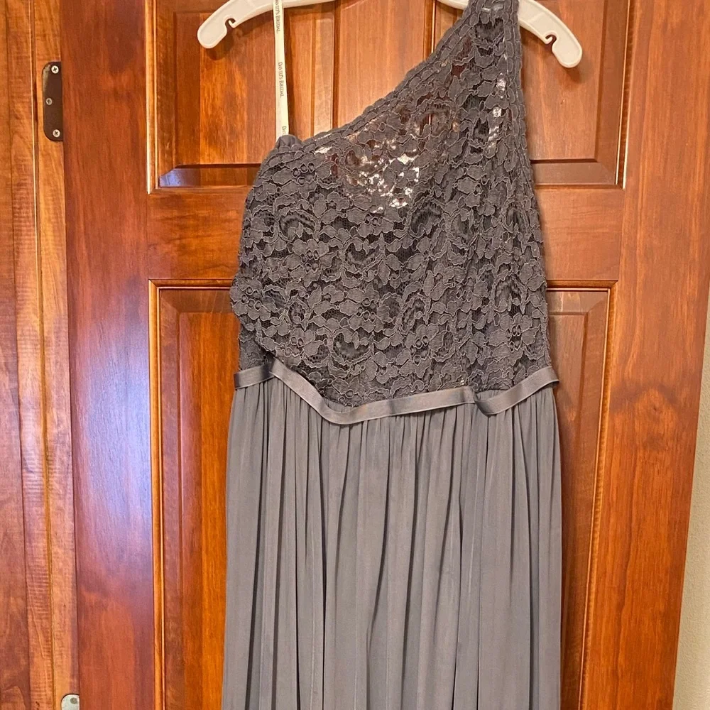 DAVIDS BRIDAL ONE SHOULDER LONG DRESS - Picture 1 of 13